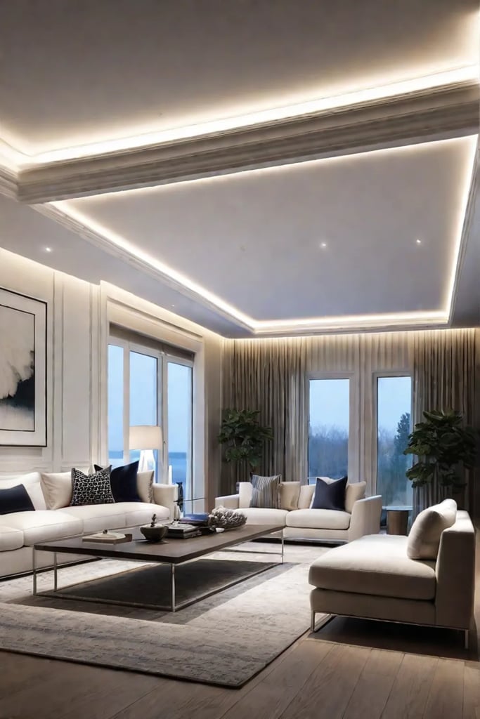 LED strip lights behind crown molding