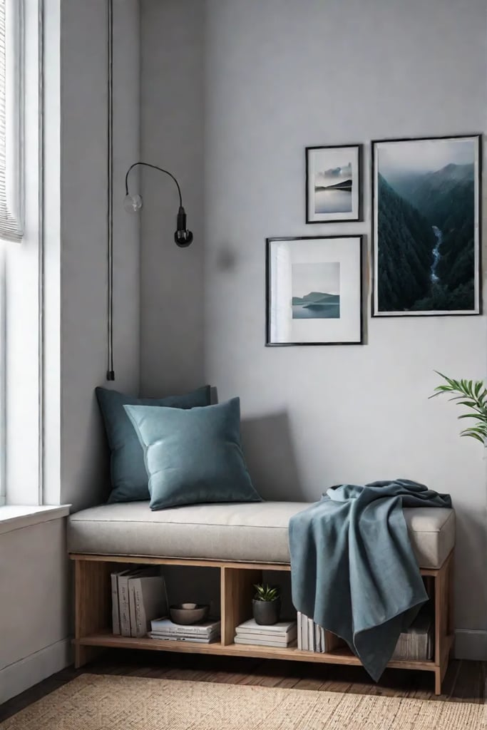 Minimalist reading nook with a neutral color scheme