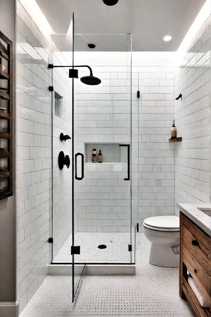 Minimalist shower with warm lighting