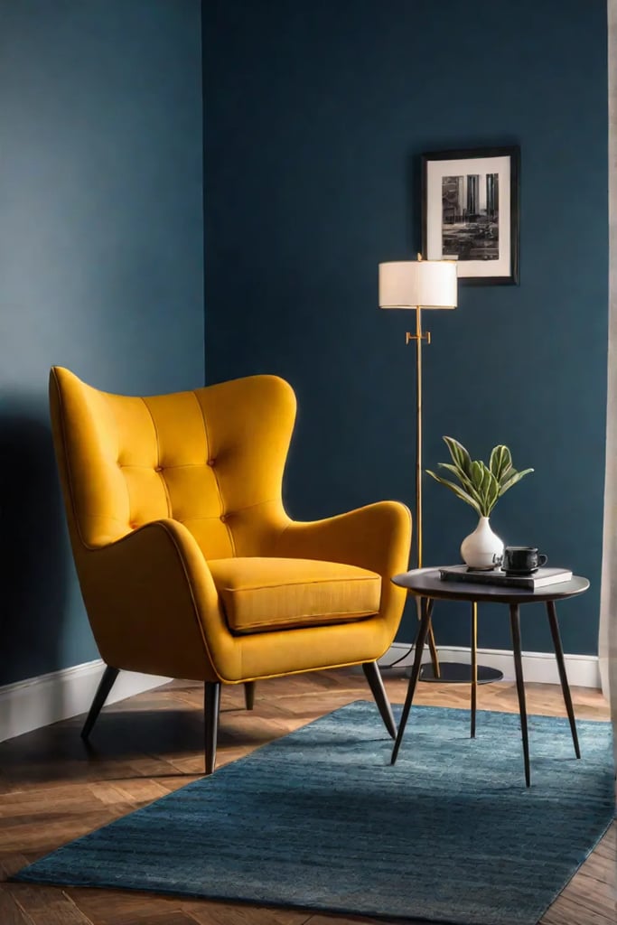 Modern living room with a colorful reading corner