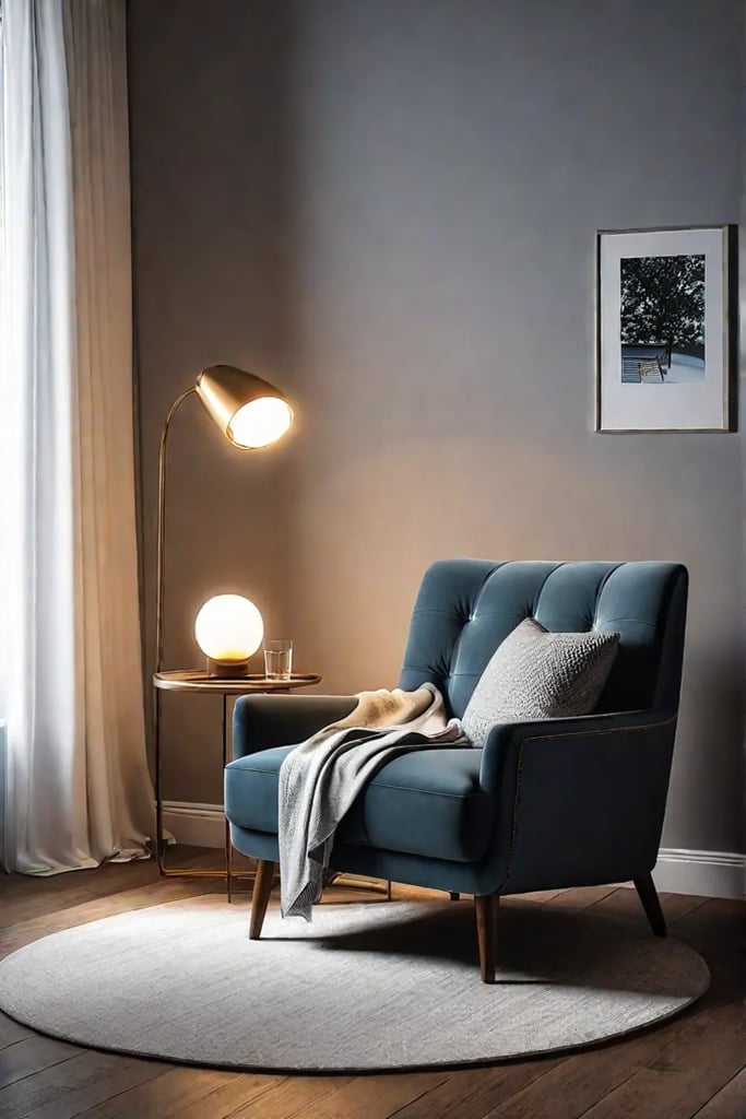 Relaxing reading corner with comfortable furniture