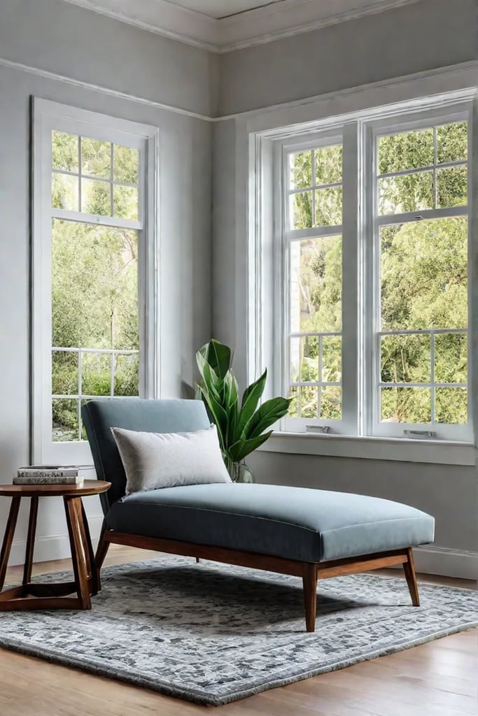 Serene reading corner with neutral tones