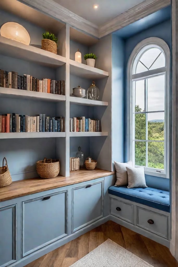 Window seat with builtin storage and softclose drawers