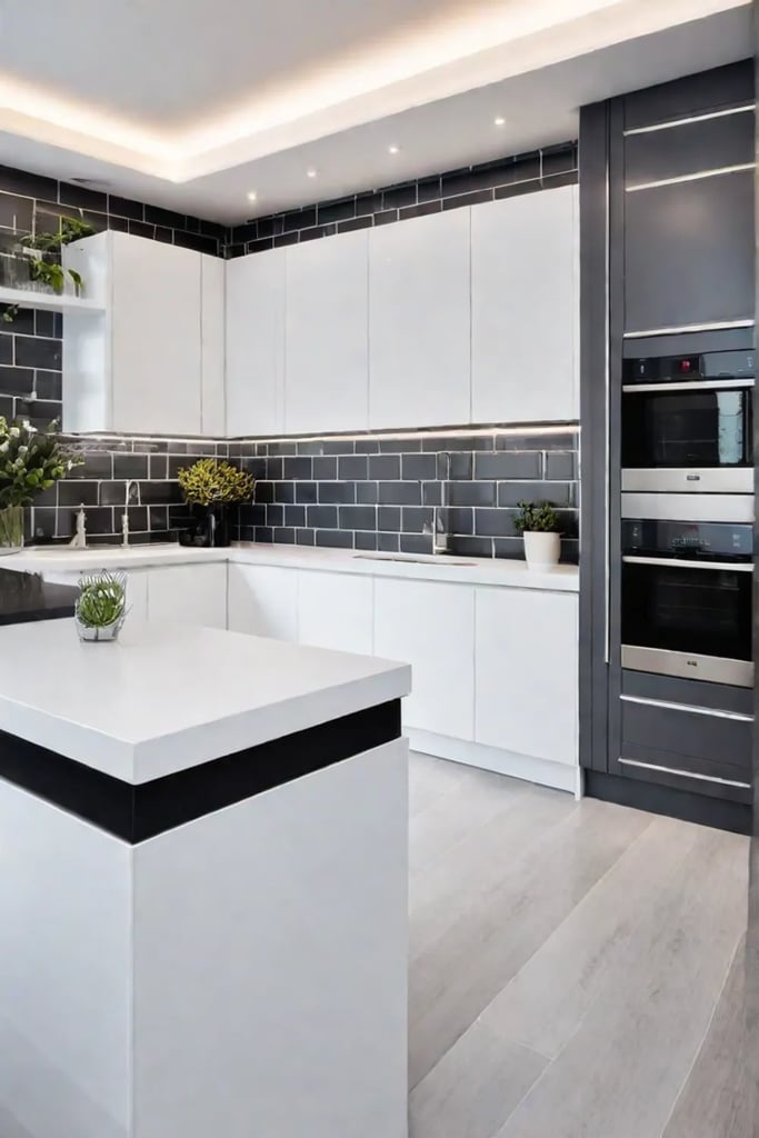 Light gray tile flooring in a small kitchen