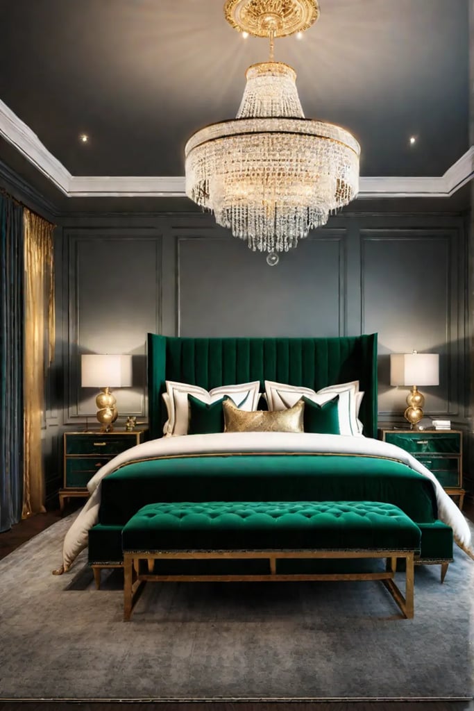 Luxurious bedroom with jewel tones