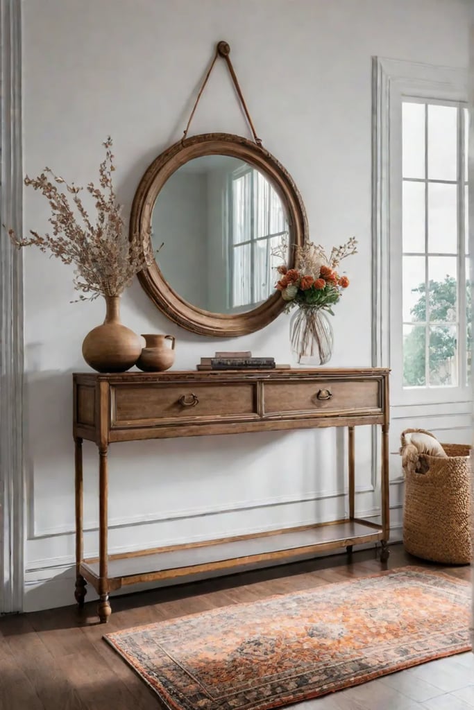 Welcoming entryway with thrifted decor