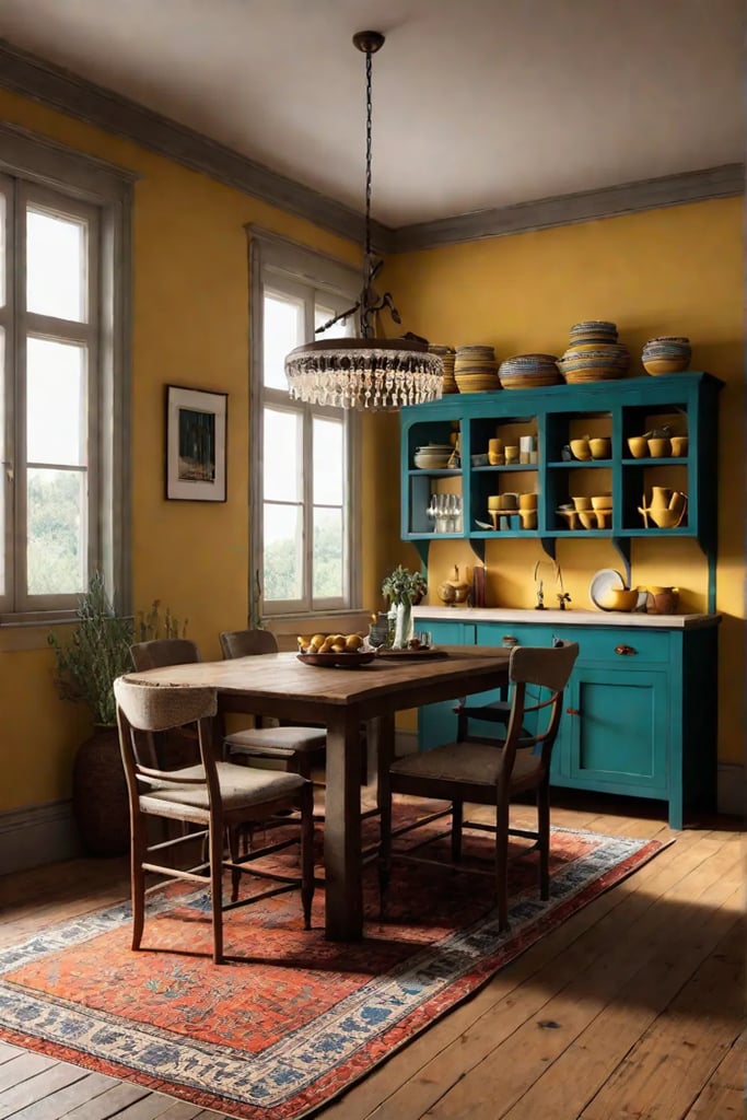 Cheerful kitchen design featuring globalinspired pottery collection and warm textiles
