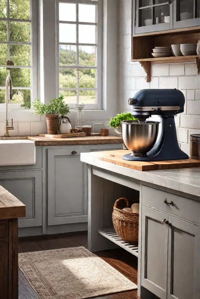 Cozy small kitchen with vintage and modern appliances