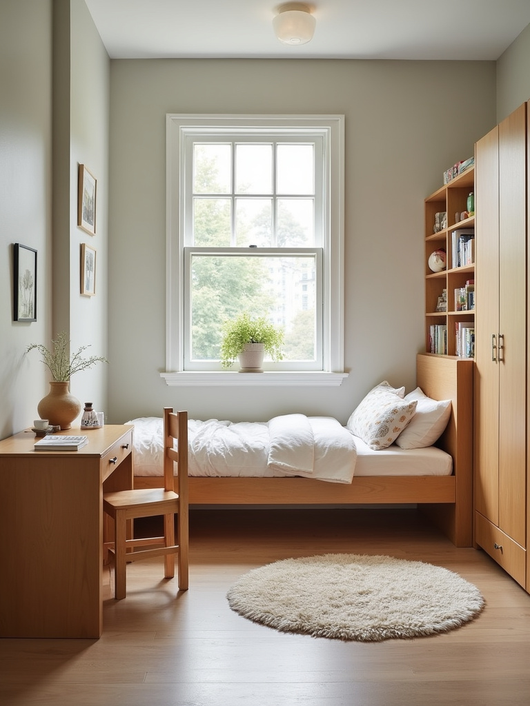 Kids bedroom with age-appropriate furniture including convertible bed and adjustable desk.