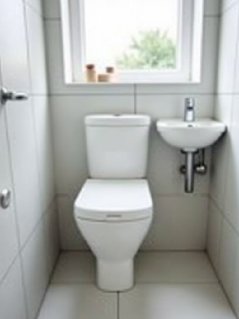 Small contemporary bathroom featuring a compact toilet and wall-mounted sink.