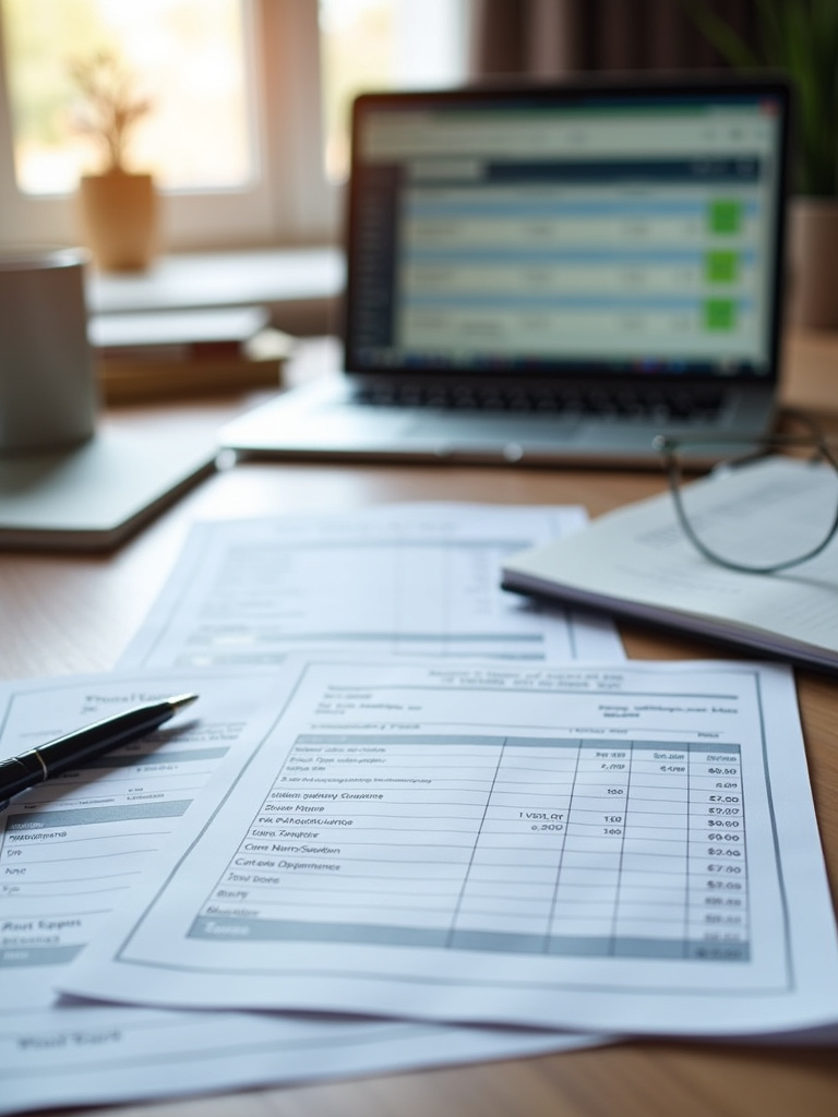 “A desk scene with multiple contractor quotes laid out, highlighting the importance of comparing quotes for a bathroom renovation project.”