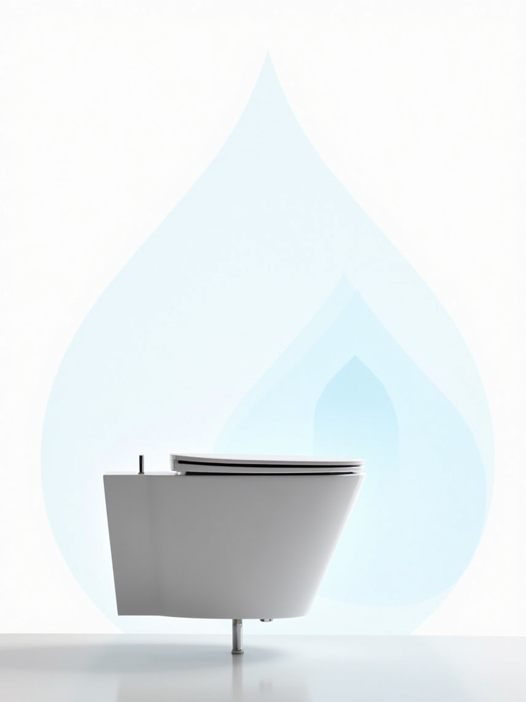 A display of modern water-saving bathroom fixtures, including a low-flow toilet and showerhead, emphasizing eco-friendly and efficient upgrades