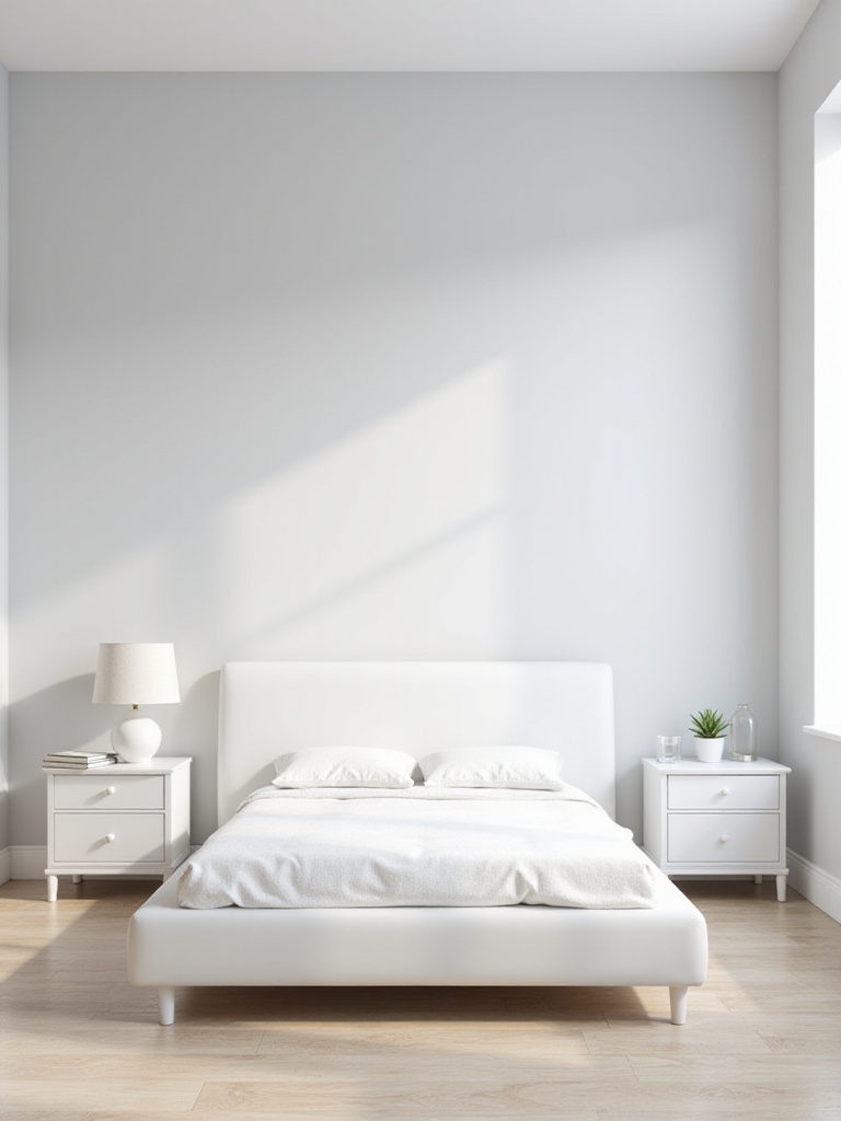 Elegant white nightstands flanking a bed in a serene white bedroom.