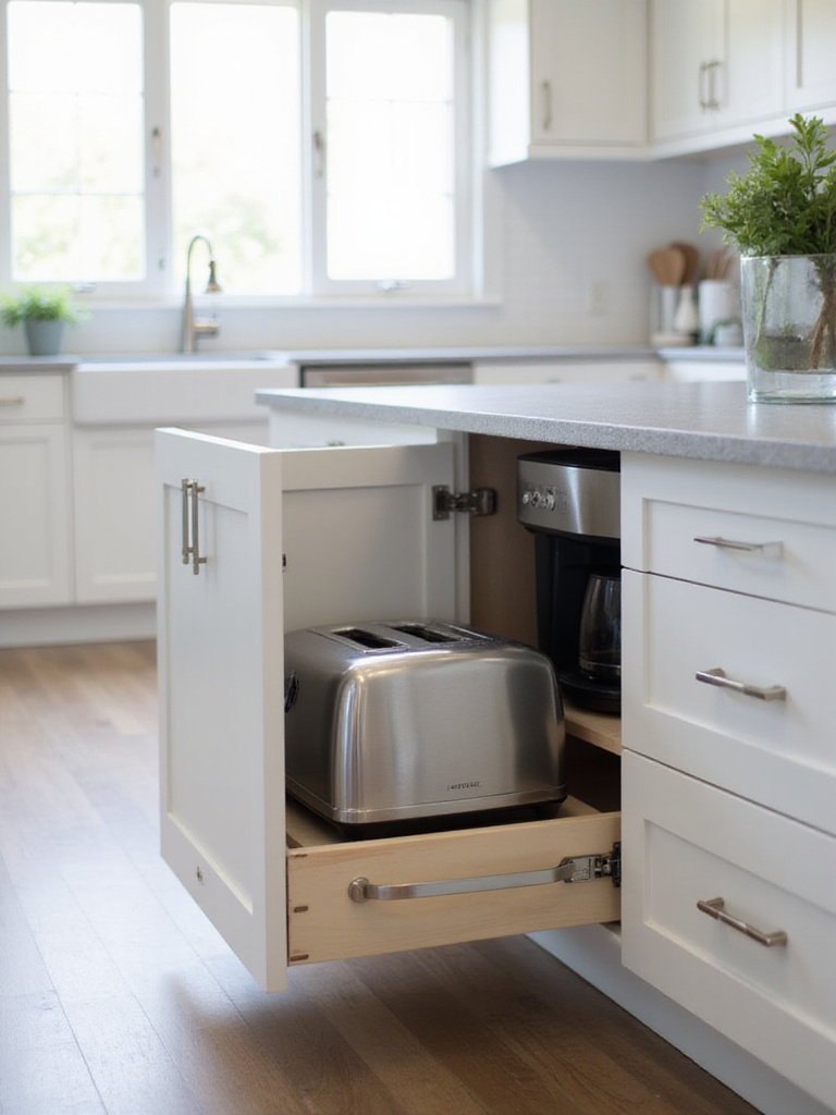 Kitchen island appliance garage with toaster and coffee maker