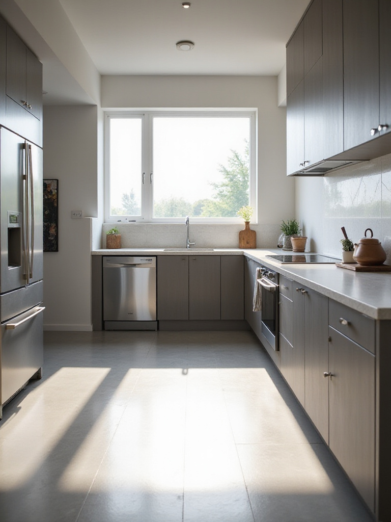 Modern kitchen featuring sleek, energy-efficient stainless steel appliances.
