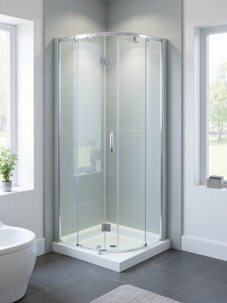 Modern bathroom with a space-saving corner shower