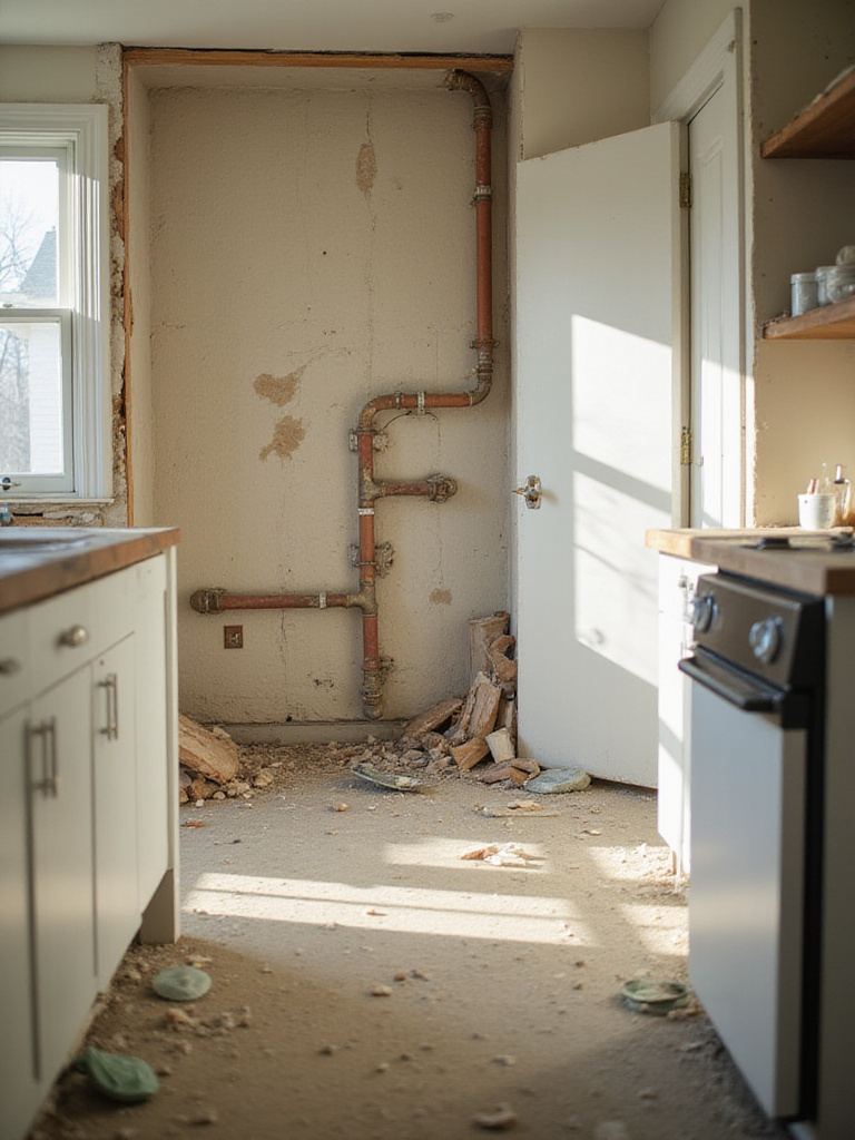 Unexpected plumbing issues revealed during kitchen remodel demolition