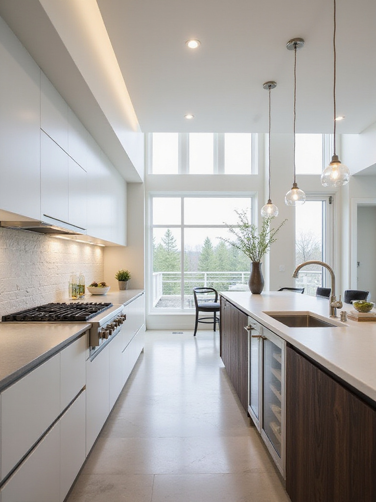 Modern luxury kitchen with dual islands: one for food preparation, one for entertaining.