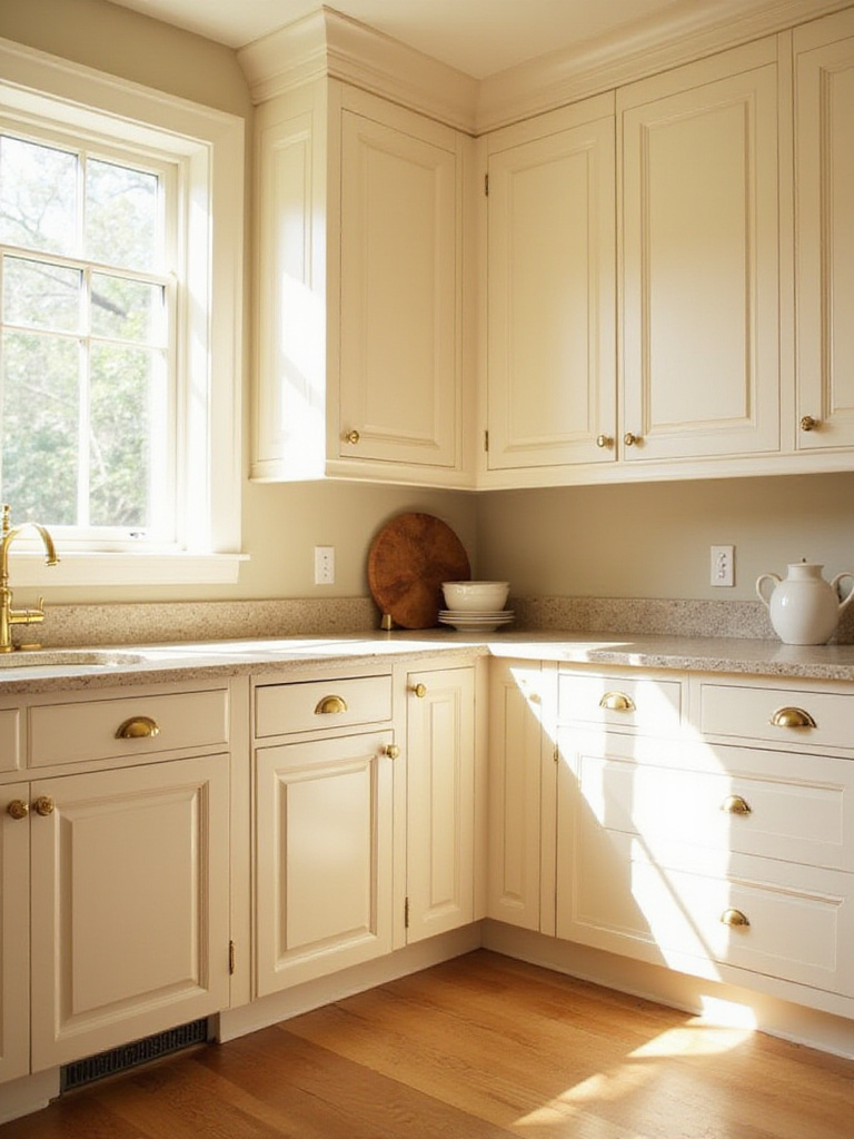 Traditional kitchen interior with elegant raised panel cabinets.