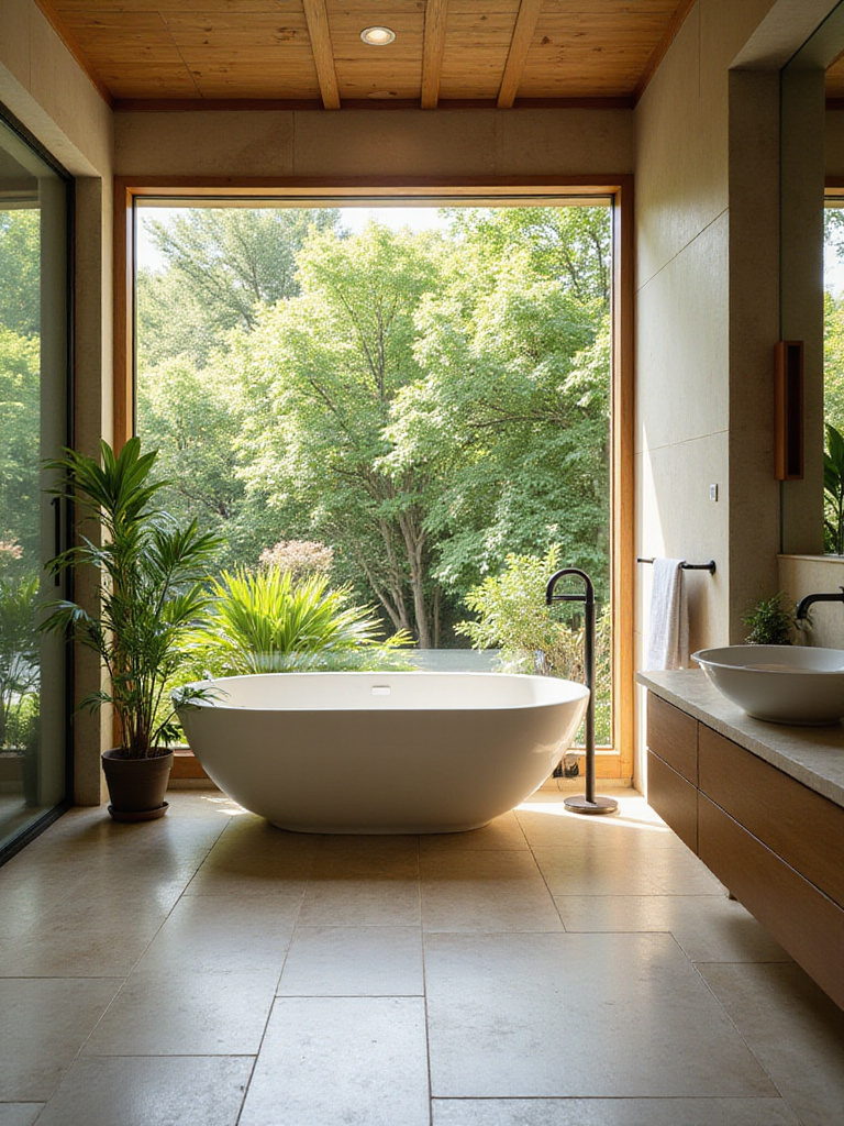 Bathroom with large window and natural light