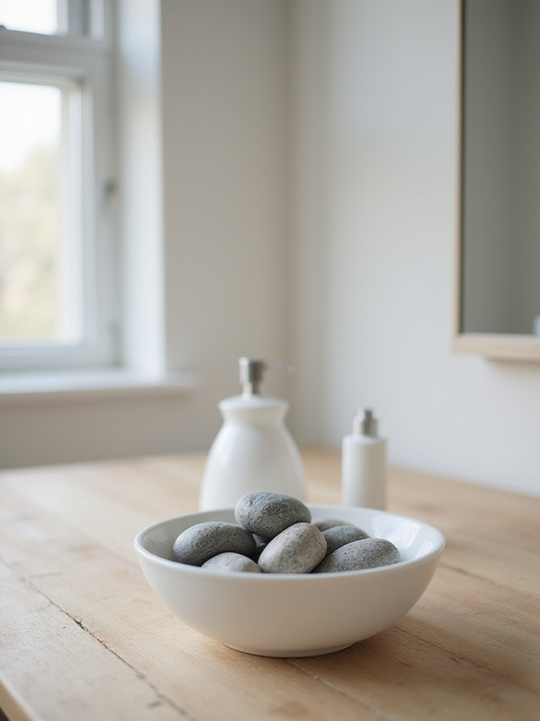 Bathroom vanity with river stone decor