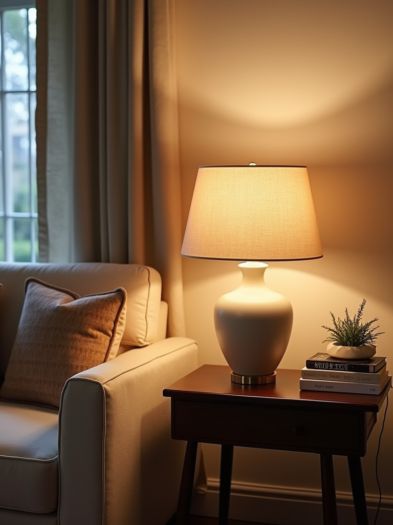 Living room corner with armchair and table lamp creating a cozy and inviting atmosphere