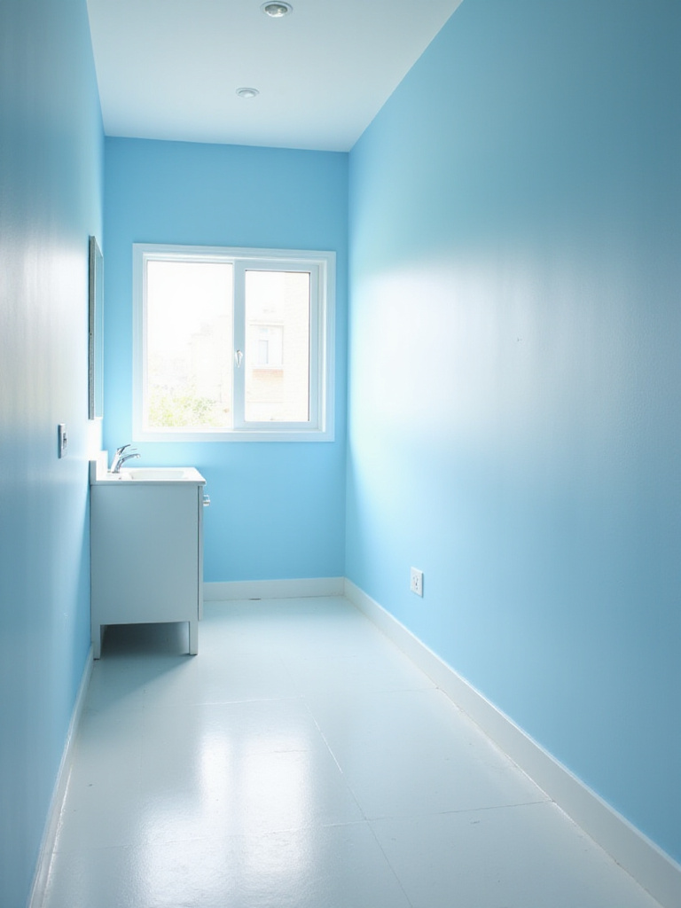 Small bathroom with light blue walls creating a spacious feel