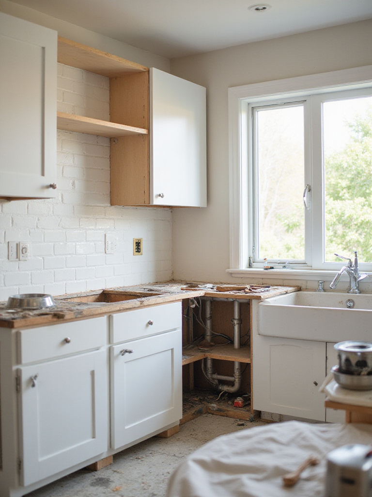 Kitchen remodel in progress, showing a combination of DIY and professional work.