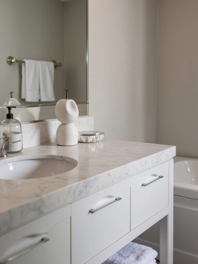 Modern bathroom vanity with abstract ceramic sculpture