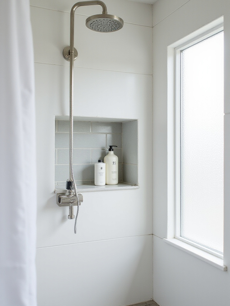 Modern shower stall with built-in shower niche for organized storage