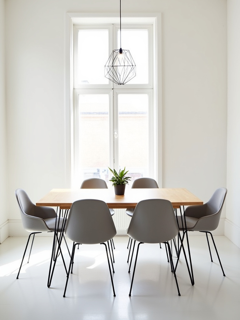 Modern square dining table in a small dining room