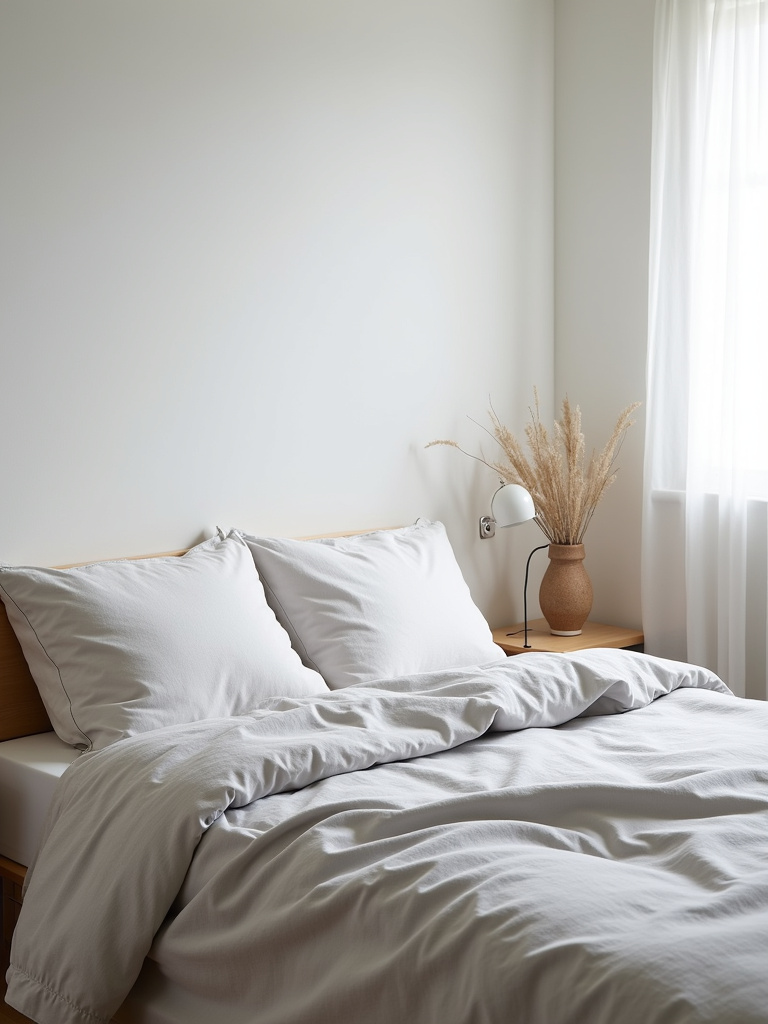 Small bedroom with streamlined bedding for a clean and spacious look.