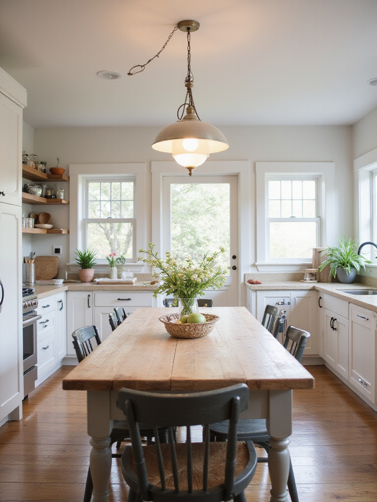 Kitchen table lighting complementing the overall kitchen design style.