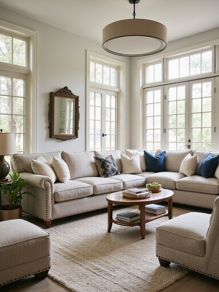 Three living rooms showcasing Mid-Century Modern, Traditional, and Contemporary couch styles.