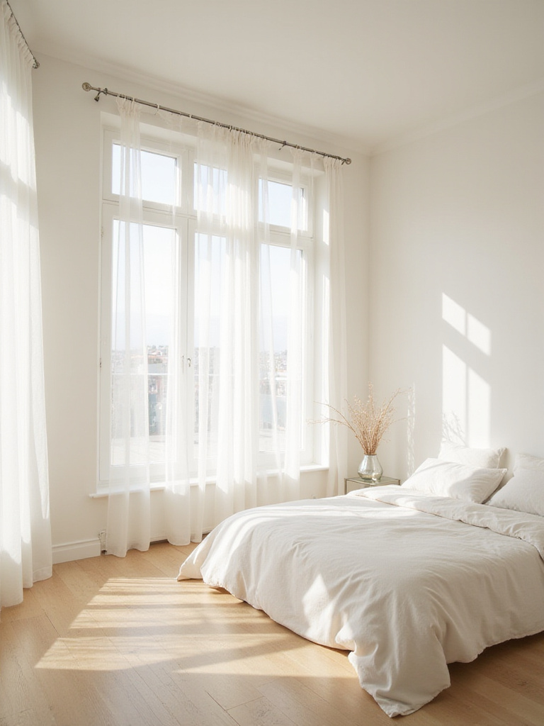 Bright and airy bedroom with large windows and abundant natural light
