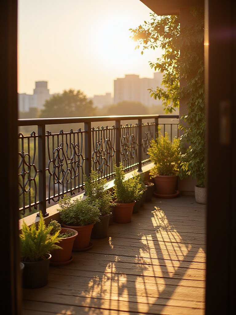 Chic balcony screen providing privacy and adding style to a small apartment balcony.