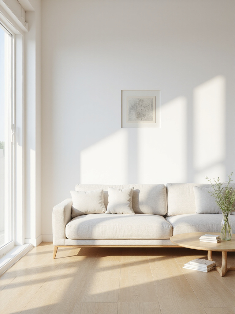 Modern living room with decluttered surfaces and minimalist decor.