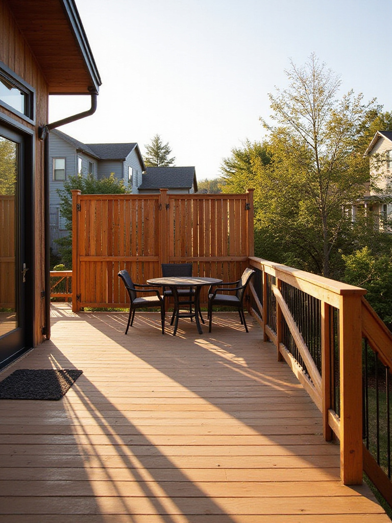 Deck with cedar privacy screens creating an intimate outdoor living space
