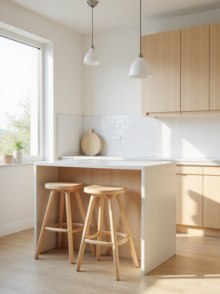 Small kitchen design featuring bar seating instead of a traditional dining table.