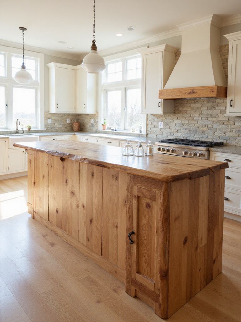Rustic kitchen bar made from natural wood with live edge countertop
