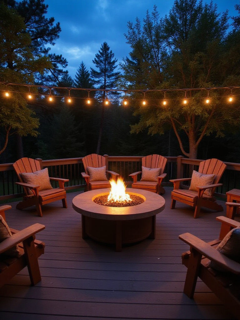 Deck with fire pit and seating area, extending the outdoor season.