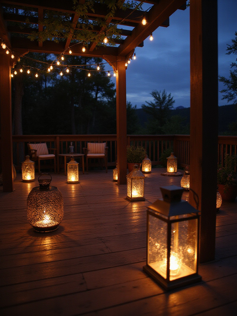 Deck illuminated with various enchanting lanterns