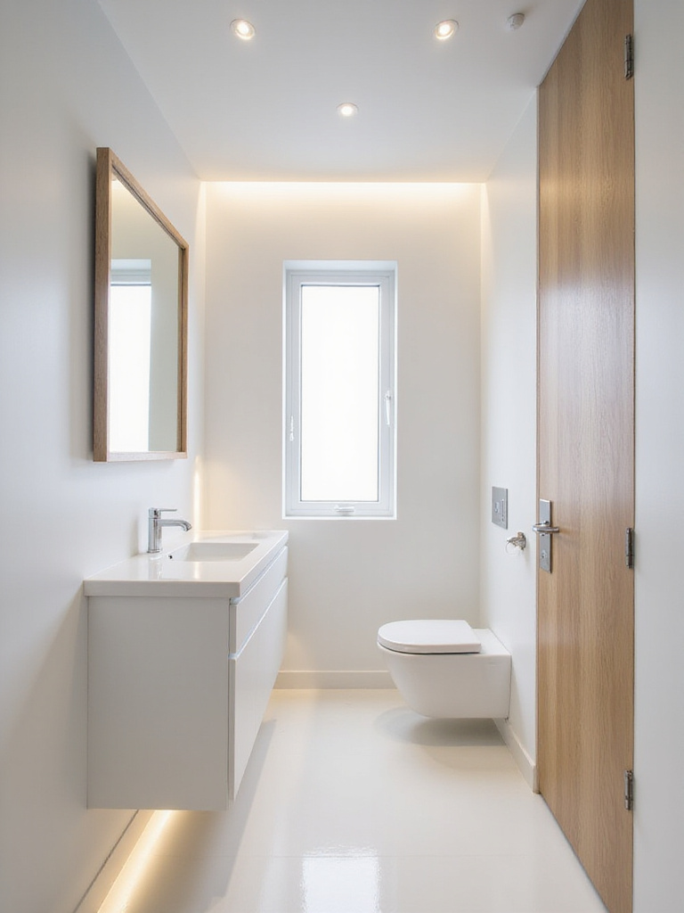 Bright and airy small bathroom with modern lighting