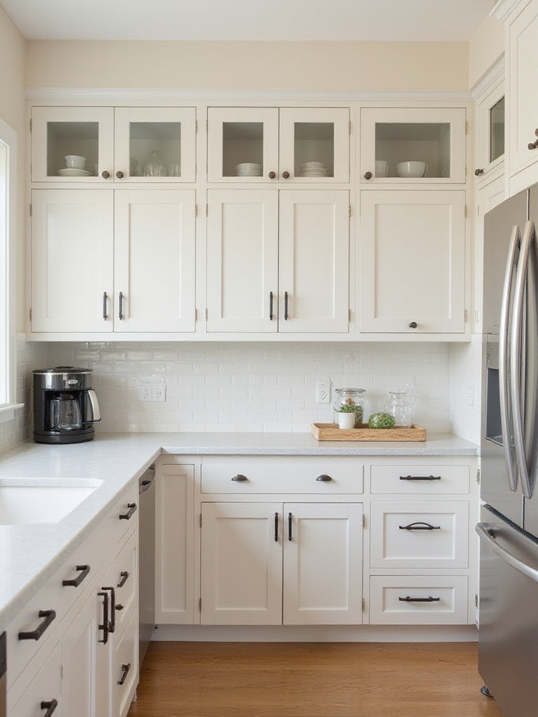 Kitchen cabinet hardware selection. Various knobs and pulls on kitchen cabinets, demonstrating how hardware elevates kitchen design during renovation.