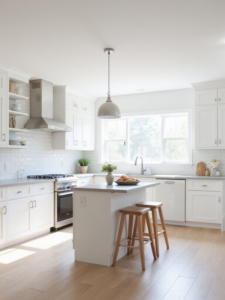 Small kitchen design featuring a slim, narrow island with seating and storage.