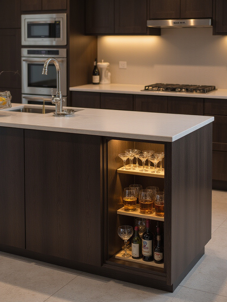 Modern kitchen bar with hidden storage compartments