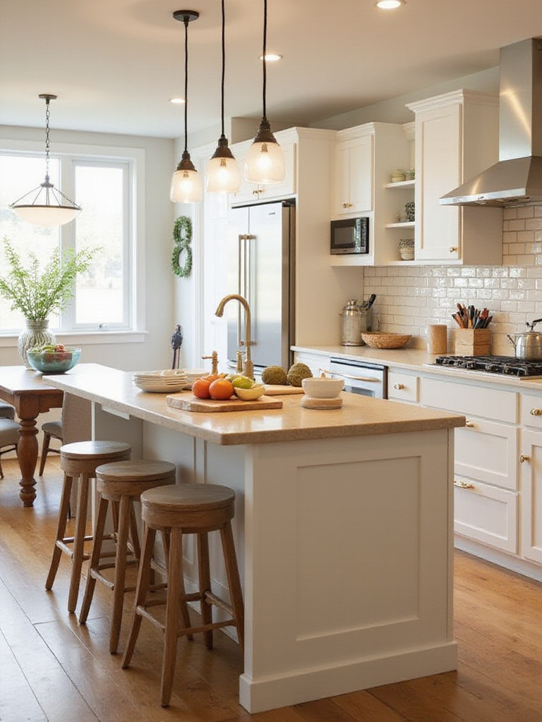 A kitchen island with comfortable seating area and prep space, illustrating a budget-friendly design for socializing and cooking.