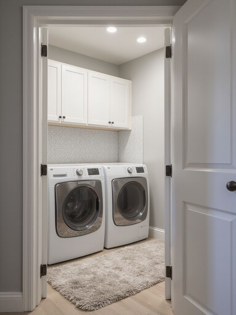 Modern laundry room with acoustic panels and sound-dampening features.