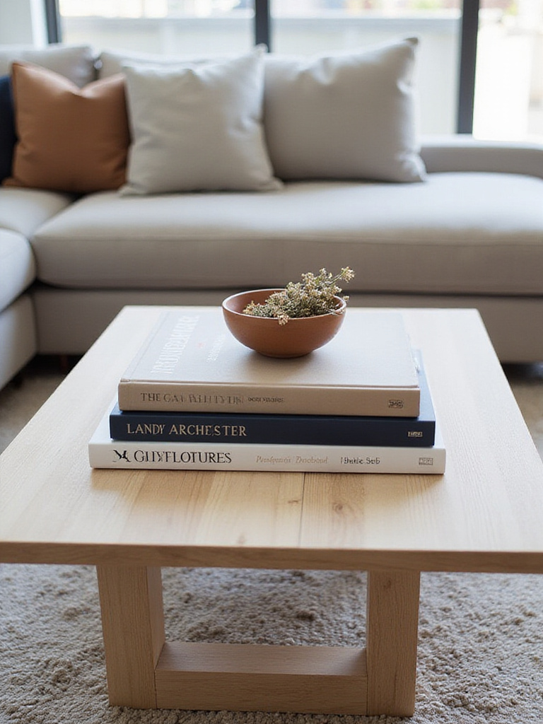 Modern living room decor with stylish coffee table books as a centerpiece