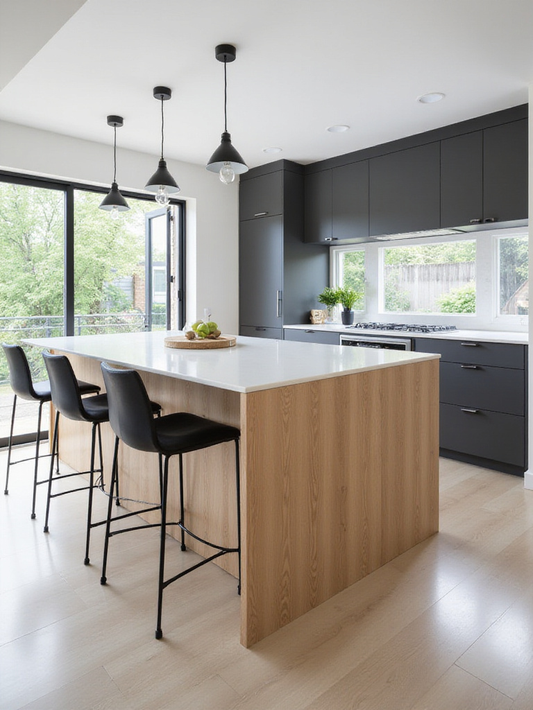 Modern U-Shaped Kitchen Bar Design with Quartz Countertop and Bar Stools